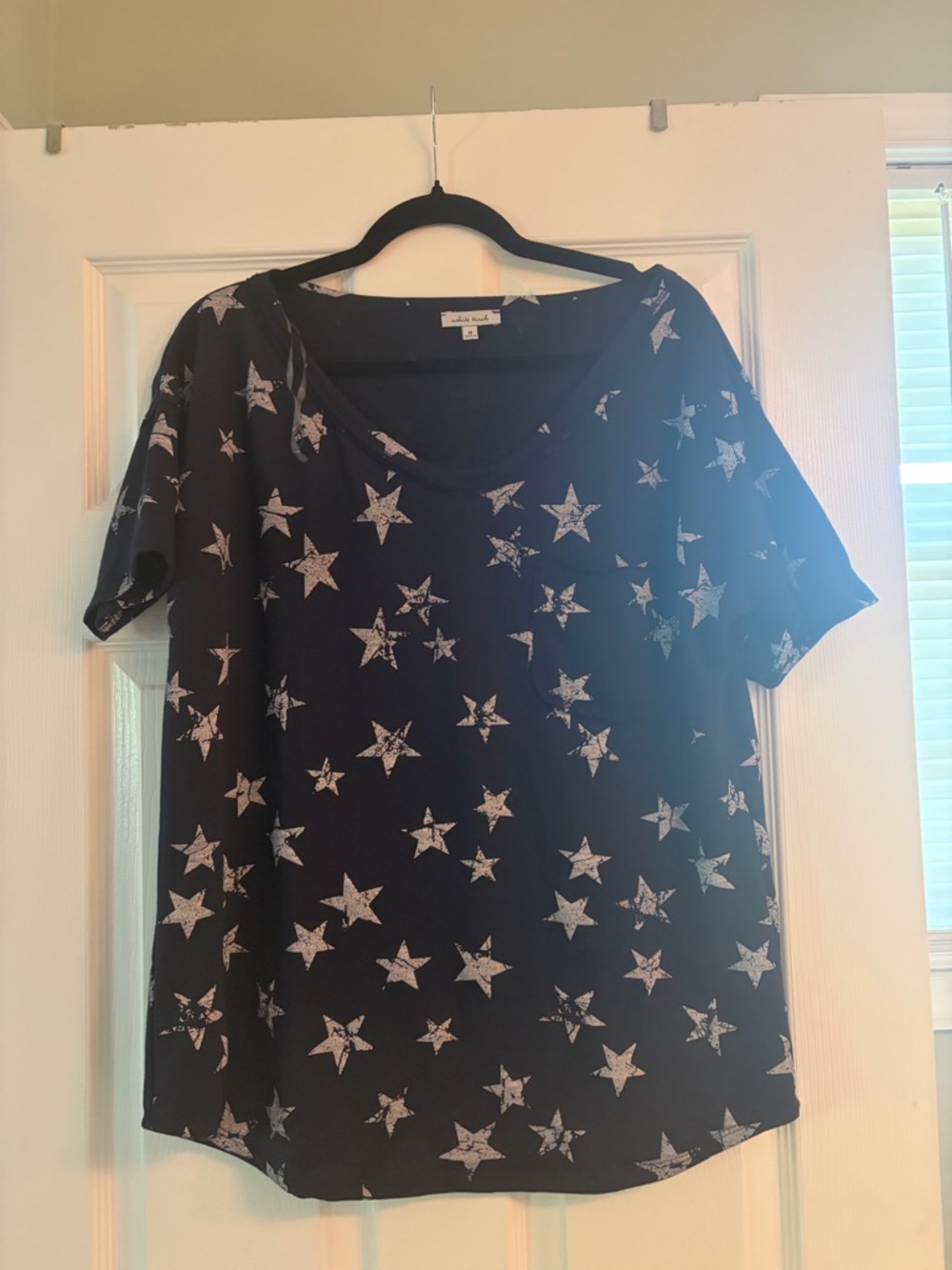 white birch Navy Short Sleeve Top with White Star Print- never worn